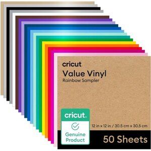 Cricut Value Permanent Vinyl - 50ft Rainbow Sampler, 12in x 12in Sheets